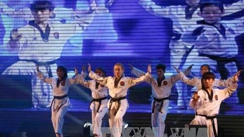A martial arts performance by K-tiger aekwondo Demonstration Team from the RoK at the opening ceremony (Photo: VNA)