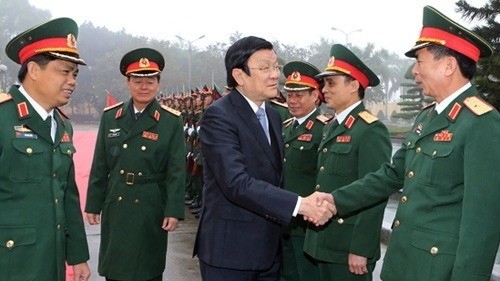 President Truong Tan Sang at the Military Academy of Logistics