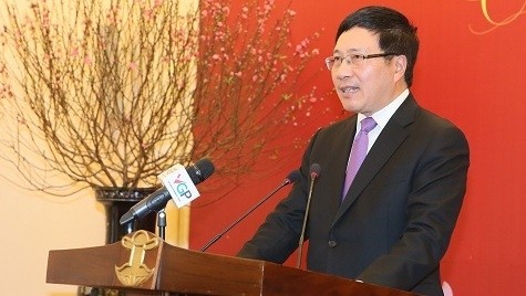 Deputy PM Pham Binh Minh speaking at the meeting. (Credit: VGP)