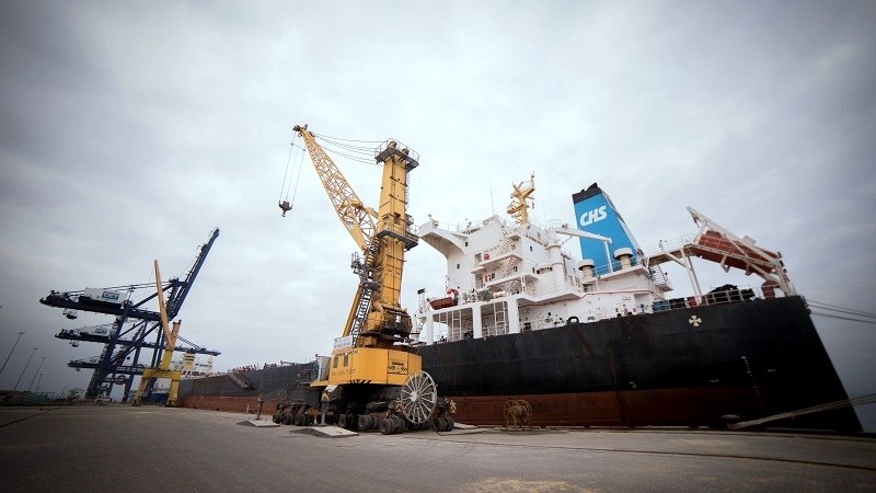 Unloading goods from a cargo carrier at Cai Lan port on February 11 (Credit: qtv.vn)