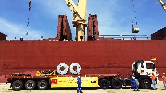 Hoa Sen steel sheets being transported to the SP-SSA International Terminal (SSIT) in Ba Ria Vung Tau on February 29 for shipment to the US