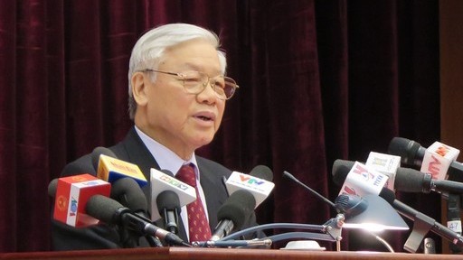 Party General Secretary Nguyen Phu Trong speaking at the conference. (Credit: CPV)