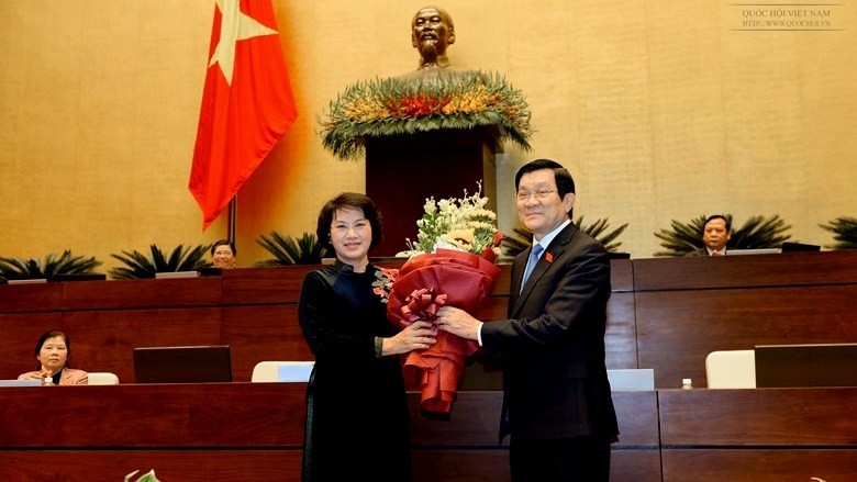 NA Chairwoman Nguyen Thi Kim Ngan bids farewell to President Truong Tan Sang. (Credit: quochoi.vn)