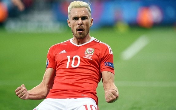 Ramsey celebrates his opener for Wales.