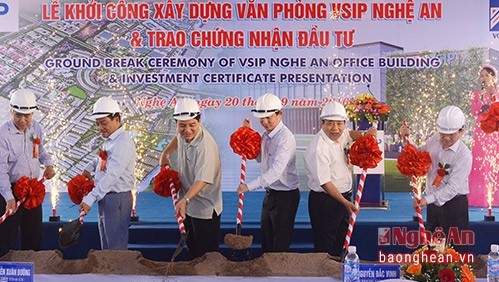 The ground-breaking ceremony of the VSIP Nghe An office building (Image: Bao Nghe An)