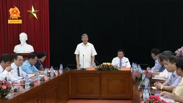 Politburo member Dinh The Huynh speaks during the working session with the Hanoi-based Ho Chi Minh National Academy of Politics on September 19. (Screenshot capture)