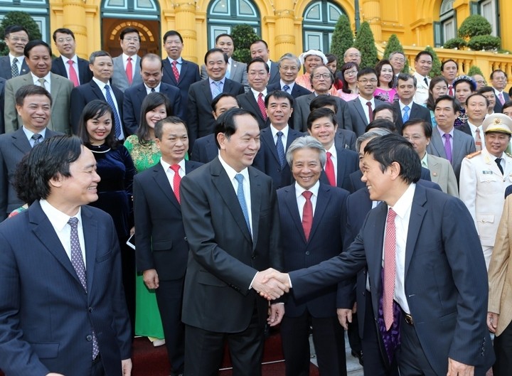 President Tran Dai Quang and newly accredited professors, associate professors