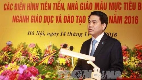 Chairman of the Hanoi People’s Committee Nguyen Duc Chung speaks at the ceremony. (Photo: VNA)