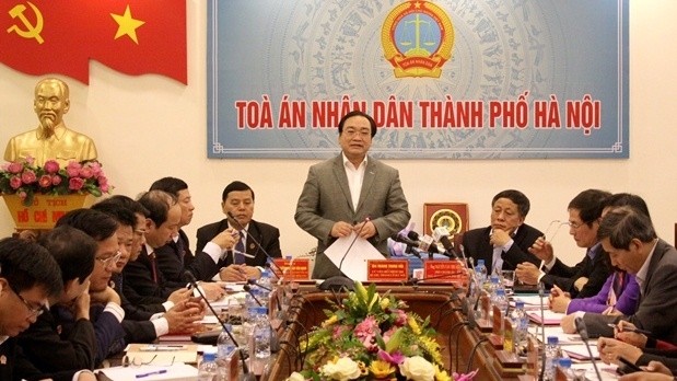 Secretary of the Hanoi municipal Party Committee Hoang Trung Hai speaking at the working session (Credit: VGP)