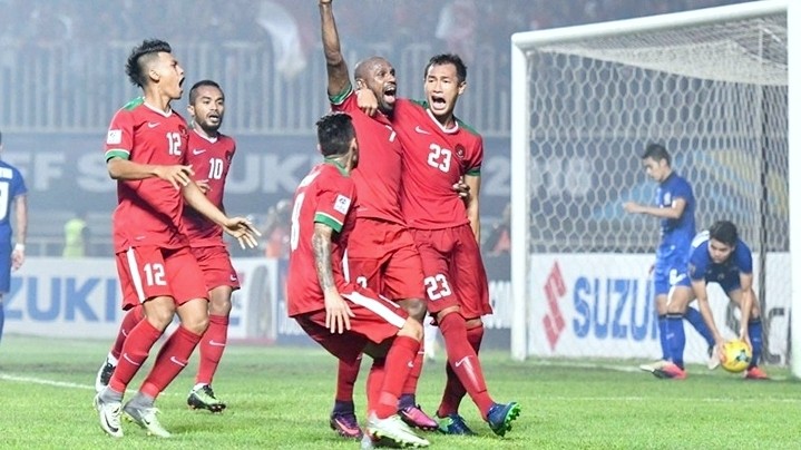 Indonesian players cheerful upon their 2-1 win over title favourites Thailand in the first leg of the AFF Suzuki Cup 2016 final on December 14.
