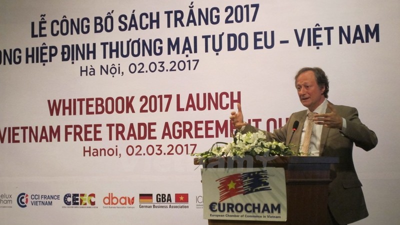 Head of the EU Delegation to Vietnam, Bruno Angelet speaks at the ceremony (credit: VNA)