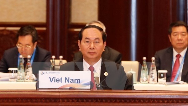 President Tran Dai Quang at the Belt and Road Forum’s Leader Roundtable in Beijing (Photo: VNA)