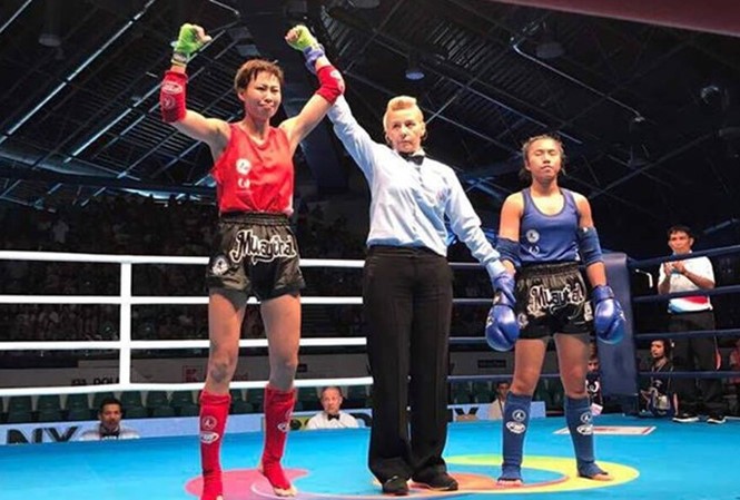 Bui Yen Ly triumphed in the women’s 51kg muay Thai category at the World Games. (Credit: tienphong.vn)