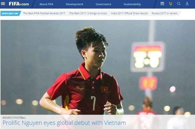 Nguyen Thi Tuyet Dung pictured on FIFA’s home page.