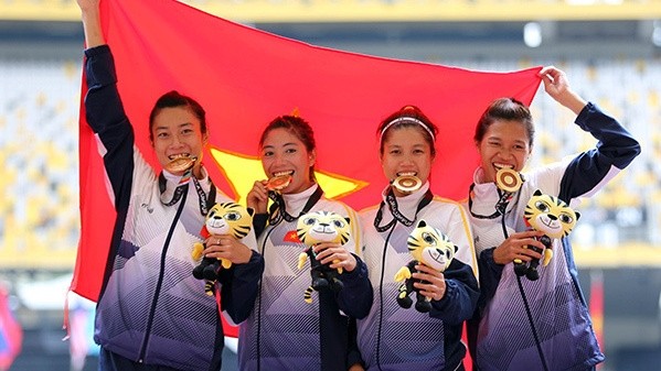 This is the first time Vietnam has won the 4x100m relay gold medal at the SEA Games arena.