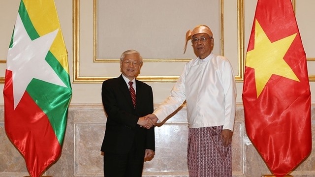 Party General Secretary Nguyen Phu Trong (L) and Myanmar’s President Htin Kyaw. (Photo: VNA)