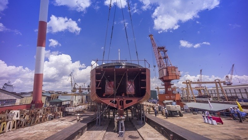 At the keel laying ceremony for the fishing ship (photo: qtv.vn)