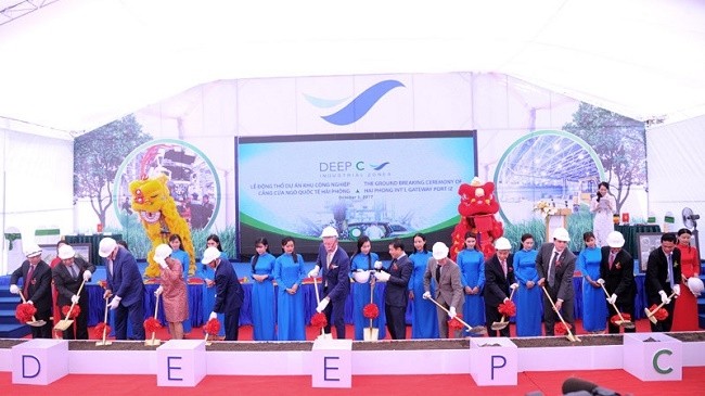 At the ground-breaking ceremony for the Hai Phong International Gateway Port Industrial Zone (Deep C III).