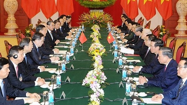 General Secretary of the Communist Party of Vietnam Nguyen Phu Trong and General Secretary of the Communist Party of China and President Xi Jinping hold talks.