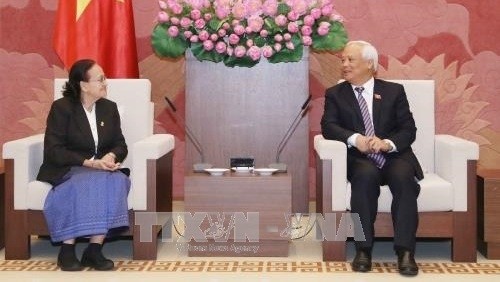 Vice Chairman of Vietnam’s National Assembly Uong Chu Luu (R) receives Ty Borasy, Chairwoman of the Cambodian Senate’s Committee for External Relations, International Cooperation, Communication and Information. (Photo: VNA)