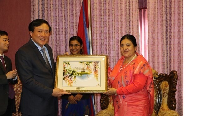 Vietnamese Chief Justice Nguyen Hoa Binh (L) and Nepalese President Bidya Devi Bhandari (Photo: VNA)