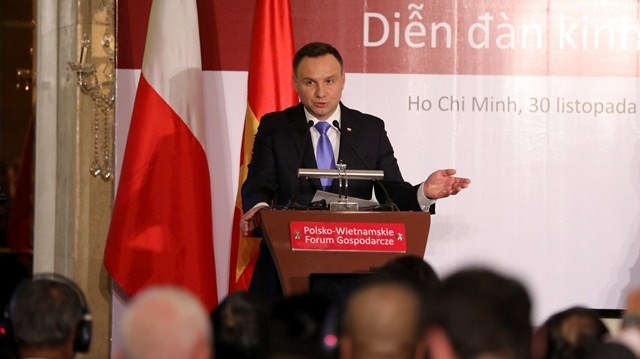 Polish President Andrzej Duda speaks at the forum. (Credit: tuoitre.vn)
