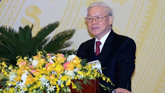 General Secretary Nguyen Phu Trong speaks at the conference. (Photo: VGP)