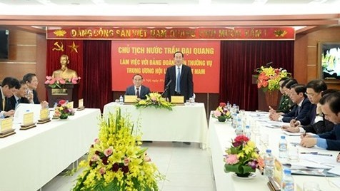 President Tran Dai Quang speaking at the working session with the Vietnam Lawyers Association (Credit: VOV)