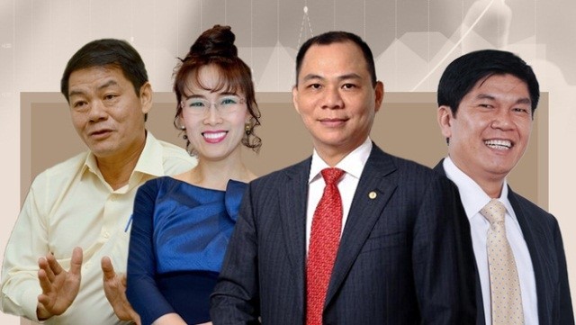 The four richest people in Vietnam (from L to R): THACO Chairman Tran Ba Duong, VietJet Air CEO Nguyen Thi Phuong Thao, Vingroup Chairman Pham Nhat Vuong, and Hoa Phat Chairman Tran Dinh Long.