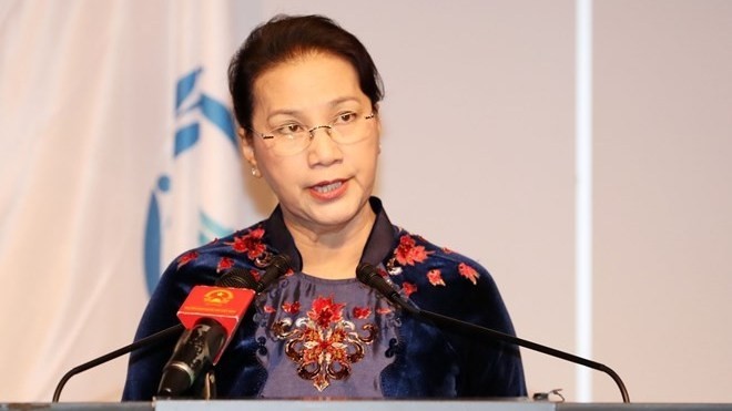 National Assembly Chairwoman Nguyen Thi Kim Ngan speaks at the general debate on migrants and refugees of the 138th IPU Assembly in Geneva on March 25 (Photo: VNA)