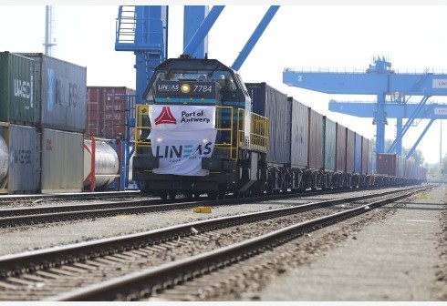 The China-Europe freight train from Tangshan of China arrives at Antwerp Port, Belgium, May 12, 2018. (Photo:Xinhua).