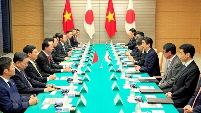 At the talks between President Tran Dai Quang and  Prime Minister Shinzo Abe (Photo: VNA)