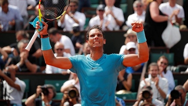 Rafa Nadal celebrates after the match with Maximilian Marterer. (Photo: Reuters)