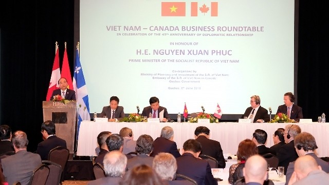 PM Nguyen Xuan Phuc speaks at the Vietnam-Canada Business Roundtable. (Photo: VGP)