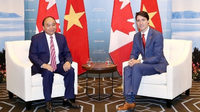 Canadian PM Justin Trudeau receives his Vietnamese counterpart Nguyen Xuan Phuc. (Photo: VGP)
