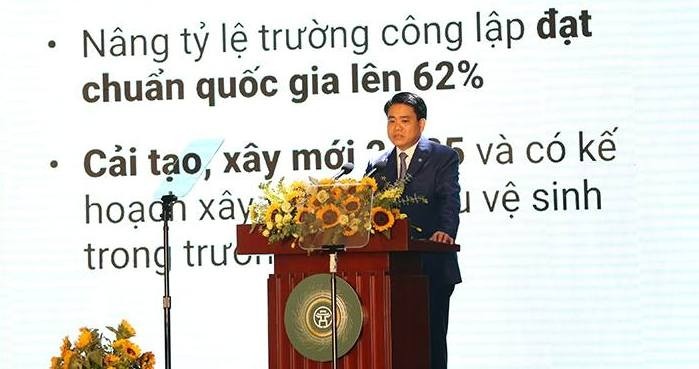 Chairman of the municipal People’s Committee Nguyen Duc Chung speaks at the conference. (Photo: hanoimoi.com.vn)