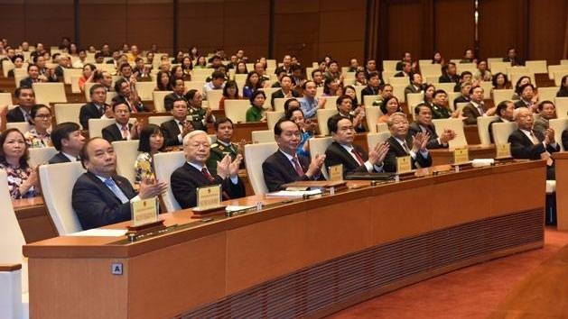 Party and State leaders at the closing ceremony in Hanoi on June 15. (Photo: NDO)