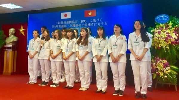 Vietnamese workers participating in the programme on sending nursing care interns to Japan (photo: Dolab)