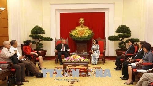 Head of the Party Central Committee’s Commission on Mass Mobilisation, Truong Thi Mai hosted a reception for General Secretary of the Confederation of Cuban Workers Ulises Guilarte Nacimiento in Hanoi on July 6. (Photo: VNA)
