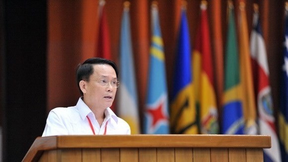 Nguyen Duc Loi, member of the Party Central Committee and General Director of the Vietnam News Agency, speaks at the 24th Sao Paulo Forum in Havana, Cuba. (Photo: VNA)