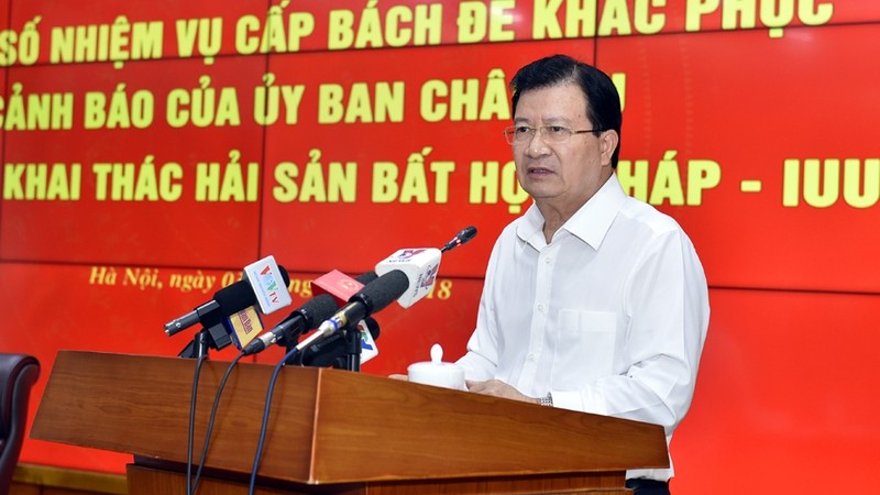 Deputy Prime Minister Trinh Dinh Dung speaking at the teleconference in Hanoi (photo: VGP)