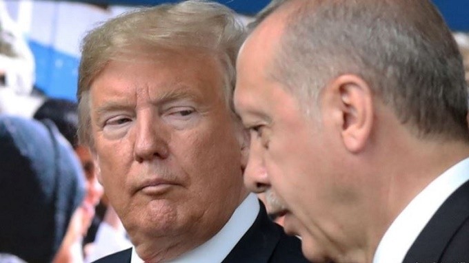 US President Donald Trump and his Turkish counterpart Recep Tayyip Erdogan pictured at the NATO headquarters in Brussels on July 11. 