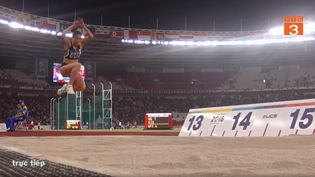 Vu Thi Men jumps 13.93 m to bring home another bronze medal to the Vietnamese sport delegation. (Screenshot capture)