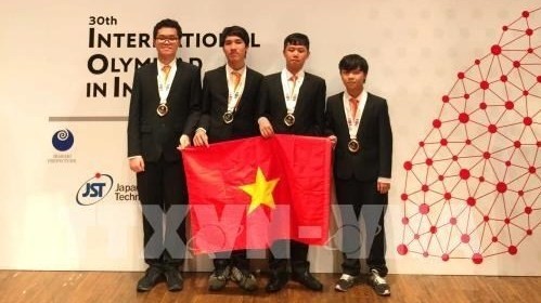 The Vietnamese team to the 30th International Olympiad in Informatics (IOI 2018) bring home four medals. (Photo: VNA)