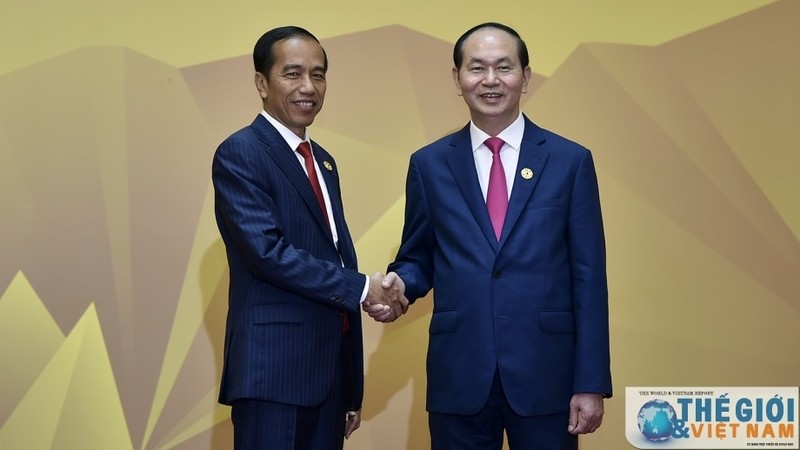 Vietnam’s President Tran Dai Quang (R) and Indonesian President Joko Widodo ​at the 25th APEC Economic Leaders' Meeting in November 2017 in Vietnam (Photo: baoquocte.vn)