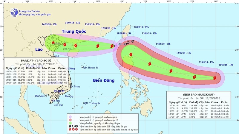 The projected paths of Barijat and Mangkhut (Image: NCHMF)
