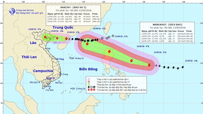 The projected paths of Barijat and Mangkhut (Image: NCHMF)