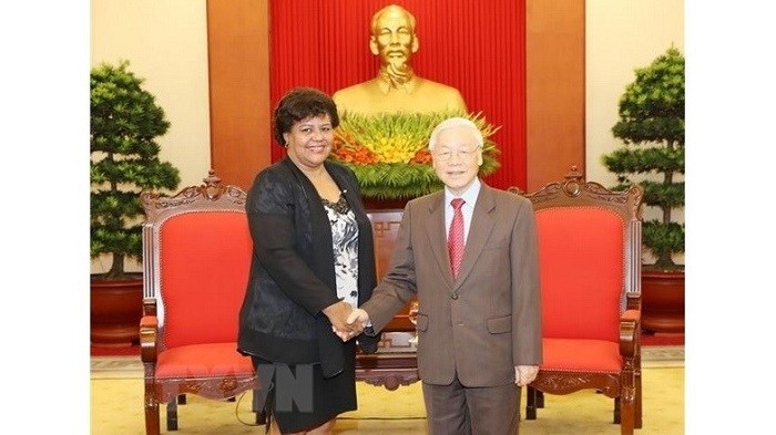 General Secretary of the CPV Central Committee Nguyen Phu Trong (R) and Secretary of the CPC Central Committee Olga Lidia Tapia Iglesias. (Photo: VNA)