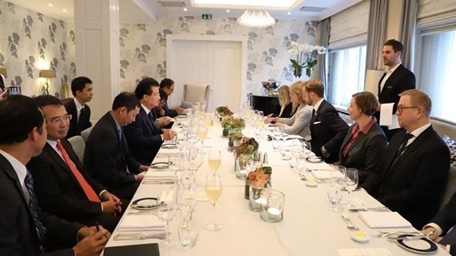 At a meeting between Deputy PM Trinh Dinh Dung and Minister of International Development Nicolas Astrup (Photo: VNA)