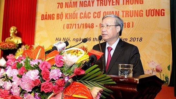 Politburo member and Permanent Member of the PCC’s Secretariat Tran Quoc Vuong speaking at the ceremony.